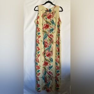 YOUNG HAWAII Sears Cream Tropical Maxi Dress with Red & Teal Floral Print